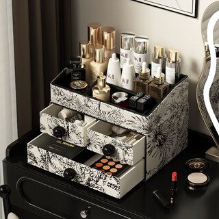 Kaooseen cosmetics storage box desktop style dustproof large capacity french retro dressing table storage rack 2025 new style dark fragrance floating shadow black border french retro cosmetics storage box 100*100*100cm