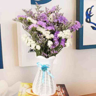 Aiman yunnan flowers dried flower bouquet forget-me-not lover's grass combination gypsophila living room real flower arrangement home furnishings light purple white + grass (+ plastic slim waist flower basket)