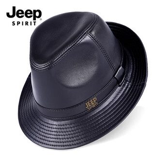 Jeep spirit genuine leather top hat for middle-aged and elderly men in autumn and winter jazz hat cowhide gentleman hat shanghai beach hat outdoor dad hat