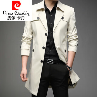 Pierre cardin casual windbreaker men's mid-length lapel 2025 spring and autumn new business slim youth jacket 8906 off-white m 90-110jin jin equals 0.5 kg wear