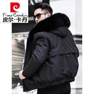Pierre cardin parka men's short imitation fur jacket raccoon fur lining removable warm fur all-in-one thickened men's jacket black shell + black lining upgraded fur sleeves m 100-120jin jin equals 0.5 kg