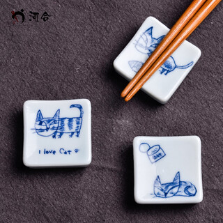 Wakasa craftsman japan's original imported cat chopstick holder creative chopstick holder chopstick pillow household japanese-style ceramic underglaze color pen holder chopstick set cat cat food