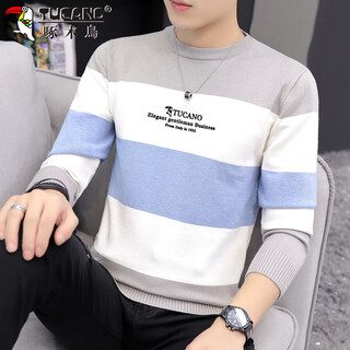 啄木鸟（TUCANO）毛衣男冬季针织衫男士条纹韩版修身毛线打底衫衣服男装 蓝色 XL 
