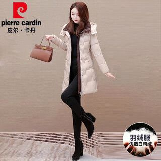 Pierre cardin (pierre cardin) down jacket women's 2025 new winter high-end brand fashionable style mid-length small slim slim jacket khaki m suitable for 80-105jin jin equals 0.5 kg