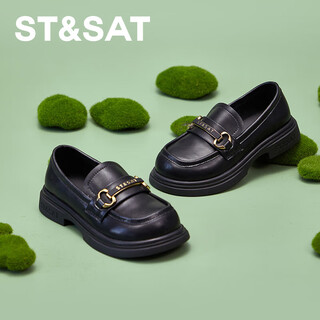 Saturday women's shoes spring soft soled shoes girls black leather shoes loafers parent-child shoes one-step versatile black 38