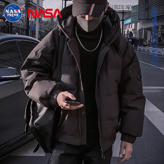 Colombass nasa trendy brand down jacket men's winter men's thickened short trendy loose hooded down winter jacket black (upgraded) (down content 90%) l (recommended 115-130 jin jin equals 0.5 kg)