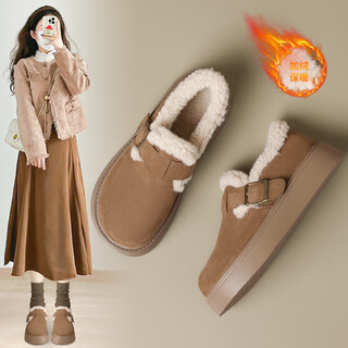 Zhr birkenstock shoes women's velvet thick-soled non-slip waterproof cotton shoes women's new snow boots women's shoes winter jf98b camel 38