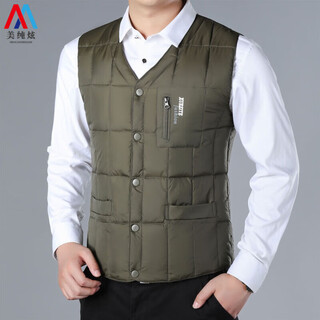 Meichunxuan down jacket autumn and winter middle-aged and elderly down jacket vest men's short thickened large size liner warm men's vest vest army green xl 130-150jin jin is equal to 0.5 kg