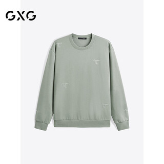 Gxg men's 2024 simple casual embroidered round neck sweater bean green 180/xl