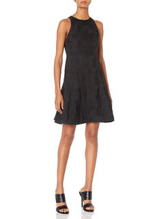 Halston women's high neck sleeveless tulip dress embroidered floral fabric party dress black 0