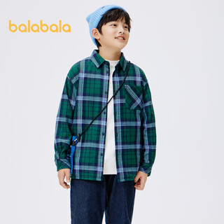 Balabala children's long-sleeved plaid shirt autumn and winter new style inner style college trendy boys and older children green and blue tone-00448 120cm