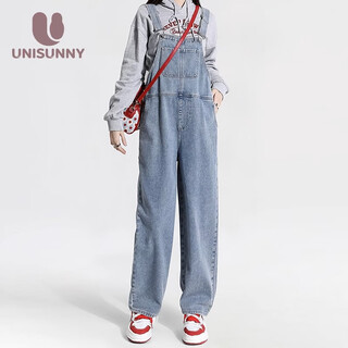 Maternity pants for pregnant women, autumn and winter outer wear denim overalls, loose straight pants, small maternity wear, large size casual pants, light blue xl recommended 120 140 jin jin equals 0.5 kg