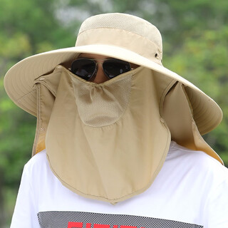 Woodpecker sun hat men's outdoor travel hiking sun hat face covering sun protection fishing hat khaki 15cm brim