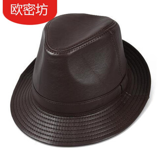 依衣尼牛皮礼帽秋冬中老年人男士爵士绅士帽时尚韩版潮皮帽休闲 咖色 L55-56cm