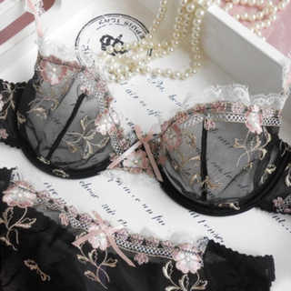 Ertp sexy bra set transparent sexy embroidered ultra-thin underwear women's push-up lace hollow temptation bra