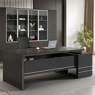 Li li desk boss desk office modern simple office furniture single executive desk president manager supervisor desk 2.0 meter table black oak + iron gray