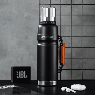 Beddybear thermos kettle large capacity 316 stainless steel liner portable travel kettle car home thermos gift gallon jug - wilderness black 1100ml