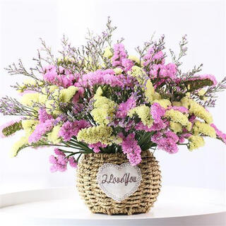 Aiman yunnan flowers dried flower bouquet forget-me-not lover grass combination starry gypsophila living room real flower arrangement home furnishings yellow pink + grass round flower basket