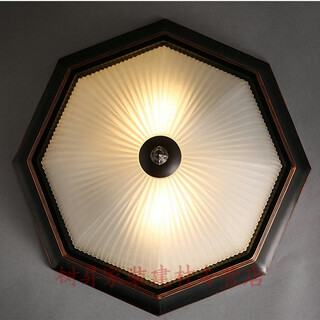 Villa entrance light, door outdoor ceiling light, american country iron ceiling light, foyer light, entrance corridor, simple outdoor octagonal balcony ceiling light, black swept gold edge 32 cm 18 watt led warm light