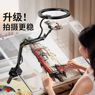Cenmi live broadcast bracket with fill light for overhead shooting mobile phone holder clip desktop shooting special beauty lamp complete set of equipment for taking pictures of calligraphy gourmet beads h j2n2 cantilever type + hose 16 lights + b2 mobile phone clip + 4 wire clips