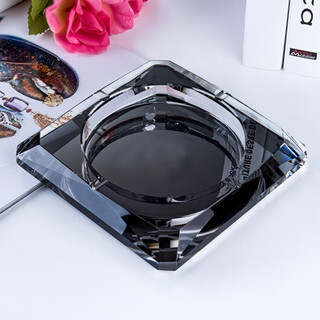 晶不凡 水晶玻璃烟灰缸时尚创意个性礼品大号定制烟灰缸客厅欧式烟缸 黑金款 18cm