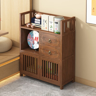 Yuantu tea cabinet tea shelf storage rack living room tea room small solid wood ancient shelf cabinet tea tea set display solid wood tea cabinet - brown three layers 63cm long