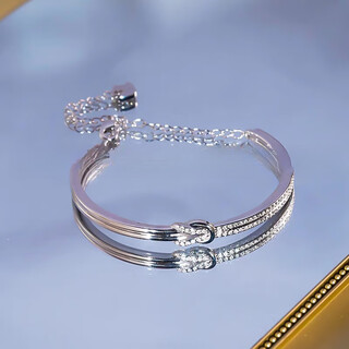 Dr-flvvs fat donglai same style pt950 platinum bracelet double row bow silver bracelet bracelet for women simple versatile temperament women platinum