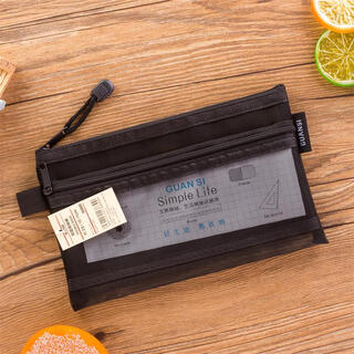 Stationery a6 double layer student exam pen bag mesh transparent large capacity stationery bag a6 single layer high school entrance examination and college entrance exam special white a6 double layer black 20cm*13cm