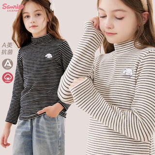 Hello kitty girls' bottoming shirt spring and autumn children's long-sleeved t-shirt medium and large children's half turtleneck style top 80019 beige 160