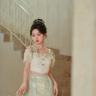 Mori tribe tang dynasty rosewood painting groove pipa temperament chiffon shirt suit new chinese style improved horse face skirt oriental simple luxury style short-sleeved top (single piece) m