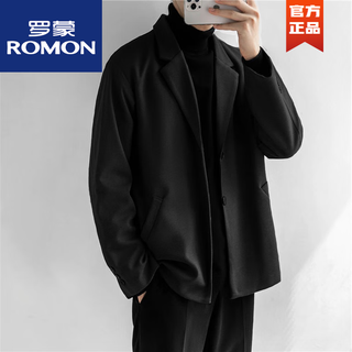罗蒙（ROMON）毛呢西装外套男秋冬高级感冬季休闲西服韩版宽松加厚短款呢子大衣 黑色毛呢西服 XL