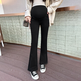 Maternity pants, spring and autumn outer wear, autumn large size bell-bottom pants, pregnancy autumn and winter 2025 new bottoming jeans for women, black l