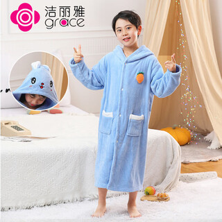 Jie liya (grace) children's bathrobe style bath towel in autumn and winter, water-absorbent and quick-drying hooded cloak, can be worn in nightgown hooded swimming for men and women, l size, blue rabbit long sleeve, suitable for height 140-165cm