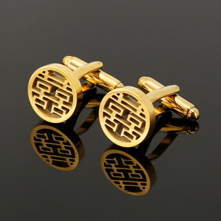 IFSONG法式袖扣袖钉袖口扣衬衫结婚新郎男女款婚礼西装衬衣圆形金色喜字 金色圆喜袖扣