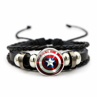 Captain america shield leather bracelet for women, versatile marvel hero logo braided bracelet, creative simple hand jewelry jy008134-1