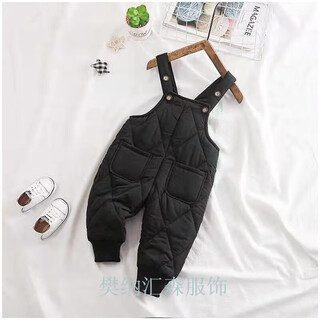 Warm winter baby down cotton overalls for toddlers, quilted and warm, women's outer wear with openable stalls, boys' winter baby thickened cotton pants, down cotton black 100