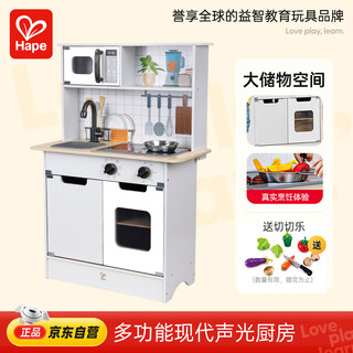 Hape (germany) boys and girls cooking toy play house multifunctional modern sound and light electric kitchen 3 years old + gift e3213