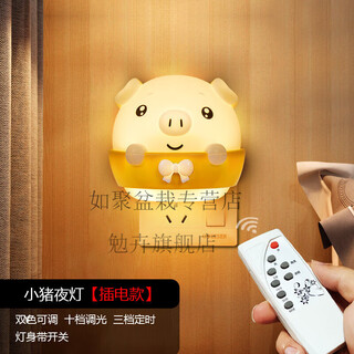 插电小夜灯泡遥控卧室床头夜光插座节能婴儿喂奶台灯睡眠护眼 小猪插电上下发光+双色+遥控带