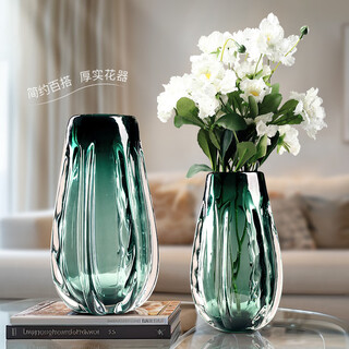 Zunner desktop glazed high-end vase, high-end internet celebrity glass ornaments, light luxury, modern living room flower arrangement, water-growing decoration, brocade dark green - large size