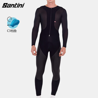 Santini vega dry men's winter long-sleeved fleece one-piece cycling bibs suitable for -8-5 degrees black l