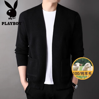 Playboy (playboy) brand wool knitted cardigan men's sweater autumn new business casual high-end men's lapel sweater jacket black 4xl (recommended 188-208jin jin equals 0.5 kg)