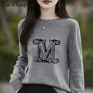 La chapelle french jacquard bottoming sweater women's round neck pullover sweater 2025 autumn and winter new style loose slim top gray m recommended weight 95-110 jin jin equals 0.5 kg