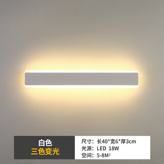 祎琳简约现代极简长条壁灯客厅卧室床头灯北欧玄关过道灯楼梯灯 白色40cm+三色变光
