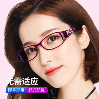Mr. pu's anti-blue light reading glasses for women, hd reading glasses for the elderly, old light glasses, purple 250 degrees (60-64 years old)