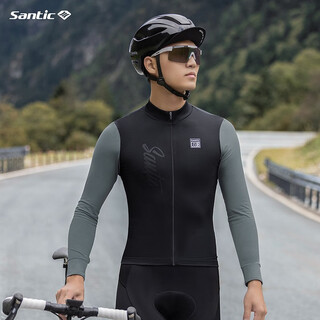 Santic autumn and winter fleece cycling suit road mountain bike warm cycling top men's ether black xl
