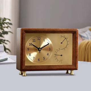 Combas solid wood desk clock home living room mechanical thermometer and hygrometer desktop clock 504 walnut brass