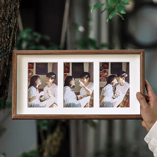 Jin jin is equal to 0.5 kg mu photo frame table walnut color triple photo frame wall hanging creative photo frame framed wedding baby photo wall gift photo frame photo triple frame 1