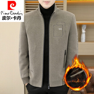 Pierre cardin stand collar jacket men's 2025 winter new velvet thickened woolen casual middle-aged warm woolen jacket men's 815 khaki plus velvet l
