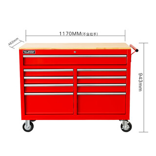 Wen yijia european and american movable 46-inch solid wood workbench heavy-duty workshop auto repair tool cart tool cabinet 9 drawers foreign trade 1170*462*943 red 9 drawers