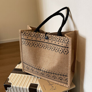 Miaozhan linen women's handbag small shoulder tote bag for work and commuting students versatile casual large-capacity document bag linen tote bag small triangle